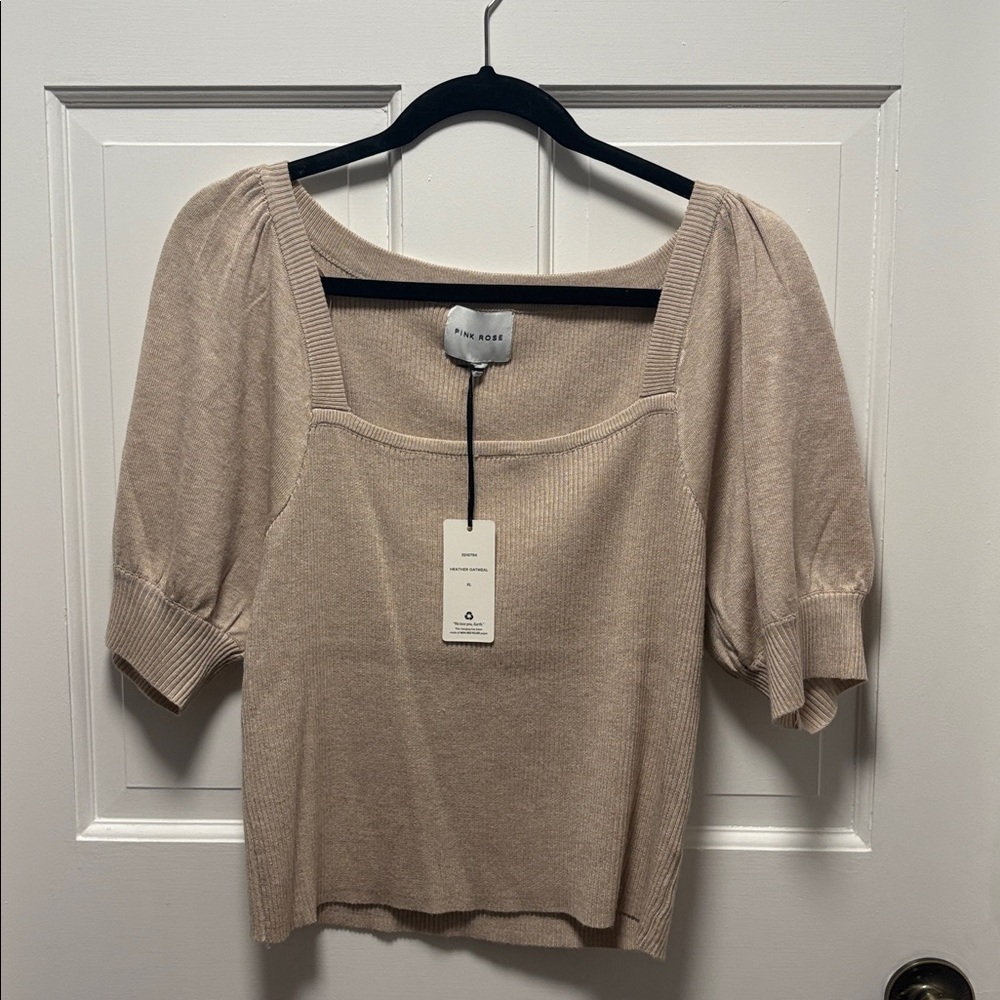 Pink Rose Beige Knit Top